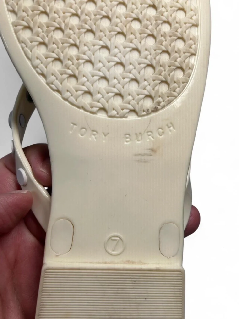 Tory Burch Light Cream Studded Thong Sandals. Size 7